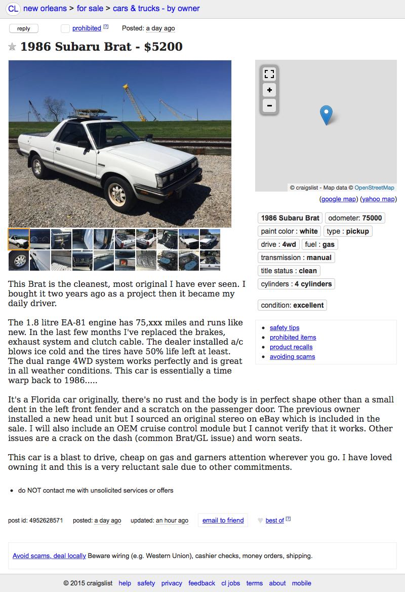 Illustration for article titled For $5,200, You Could Pickup This 1986 Subaru Brat